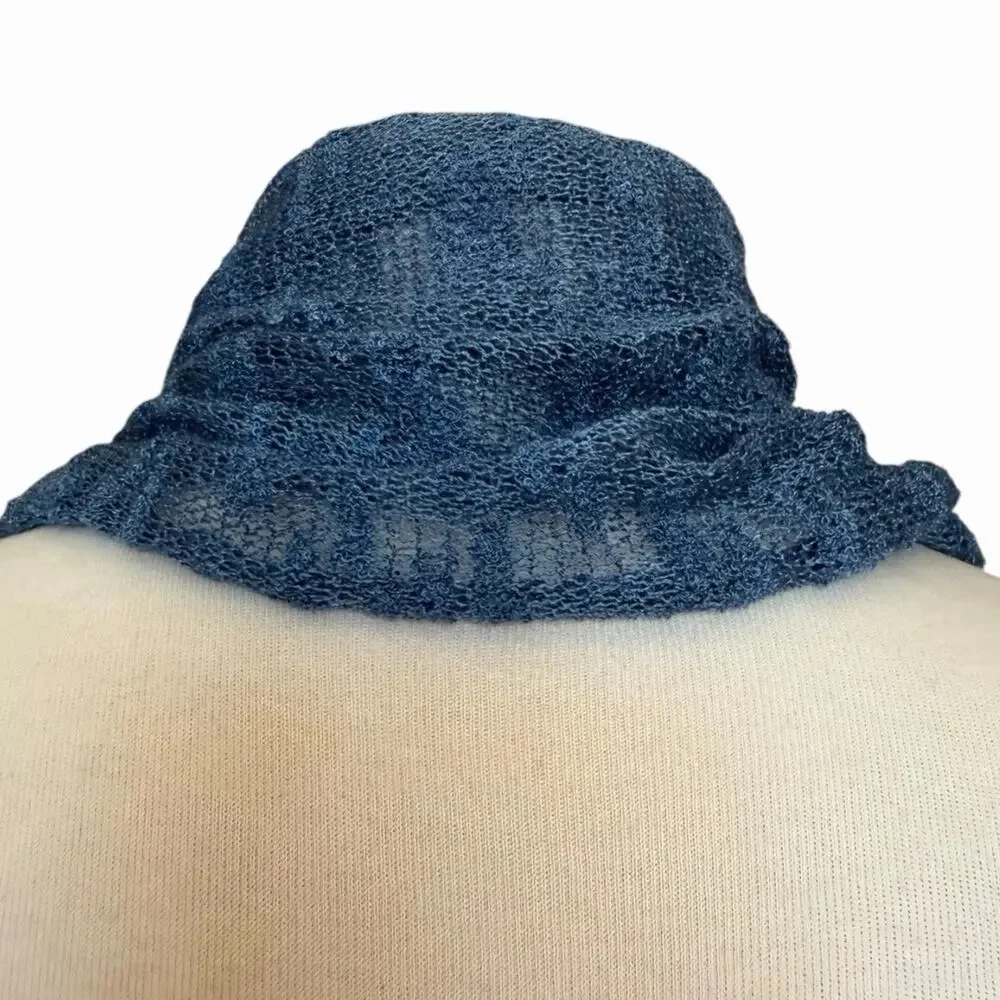 Vintage Blue Handwoven Silk Scarf Lightweight Open Weave Wrap Artisan Scarf